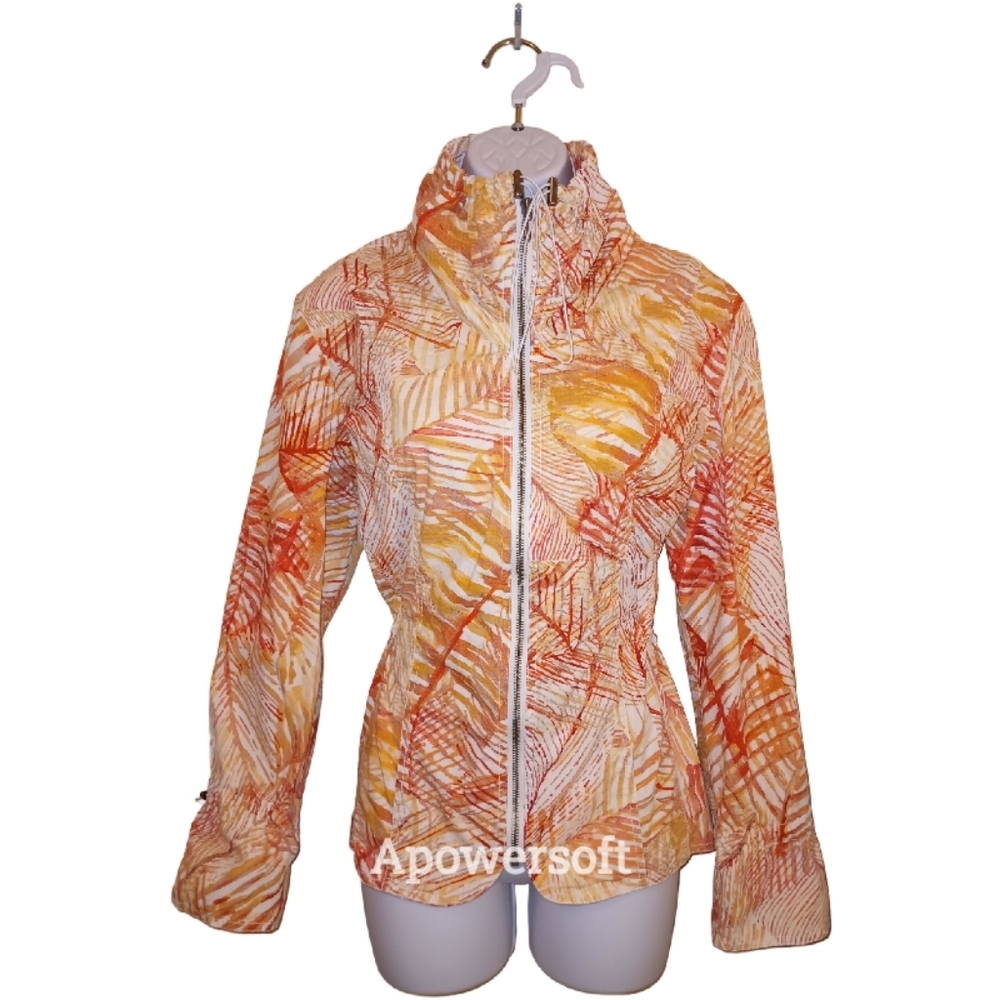 Chico's Autumn MultiColored Leaf Pattern Design Lightweight Jacket Full Zip Sz 2